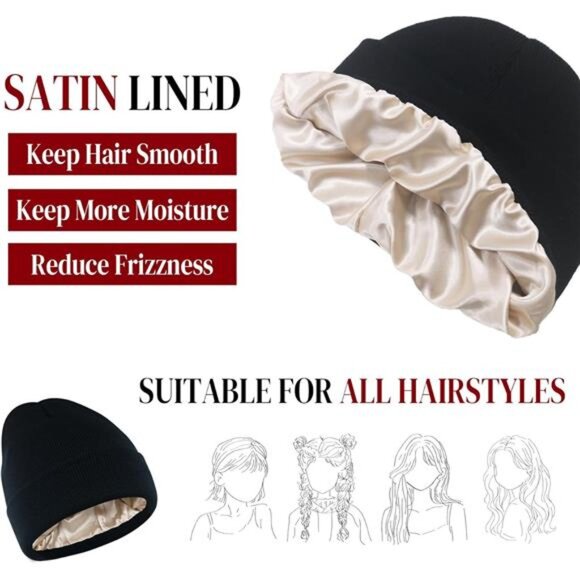2 Packs Women\'s Satin Lined Knit Cuffed Beanie Hat main image 5